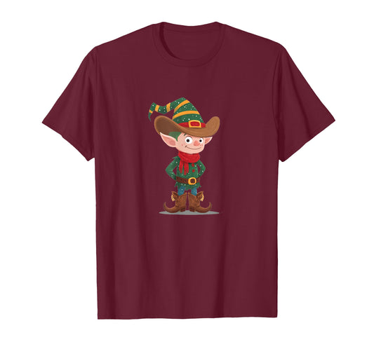 Pretty Christmas Elf in Cowboy Look Costume T-Shirt