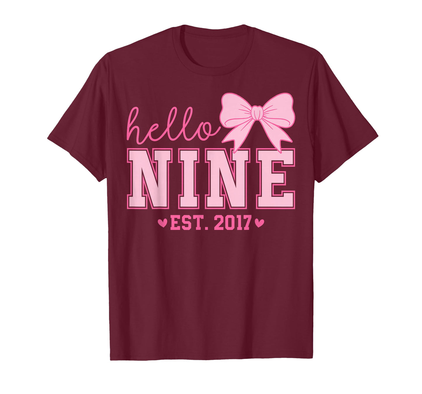 Hello Nine Est 2017 Coquette Bow 9th Birthday Girl T-Shirt
