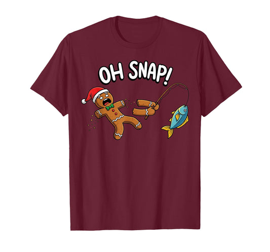Oh Snap Fishing Gingerbread Man Broken Arm Funny Christmas T-Shirt