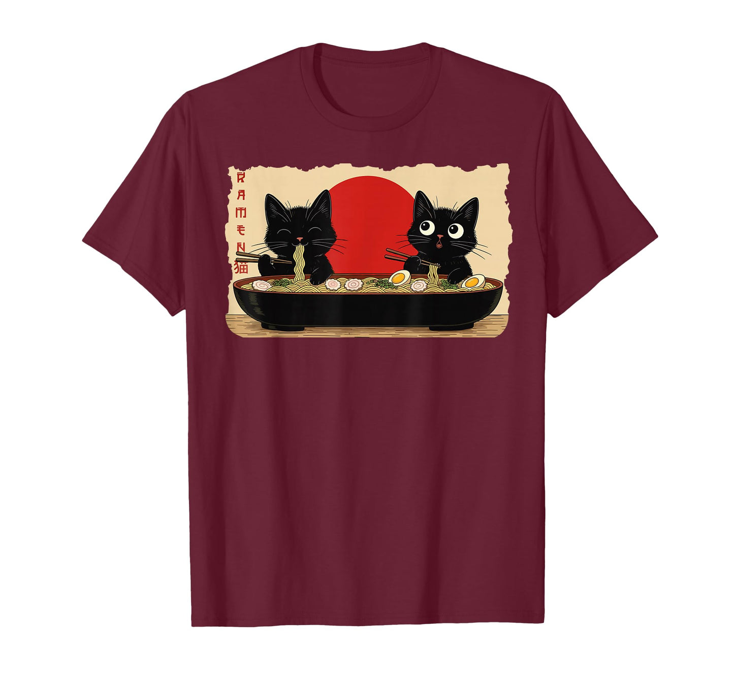 Anime Two Cat Ramen Japanese Funny Two Cat Graphic Anime T-Shirt