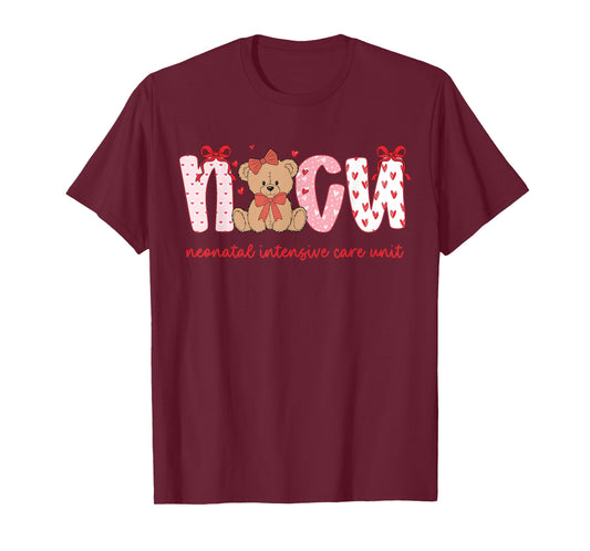 NICU Nurse Valentine Cute Bear Neonatal Intensive Care Unit T-Shirt