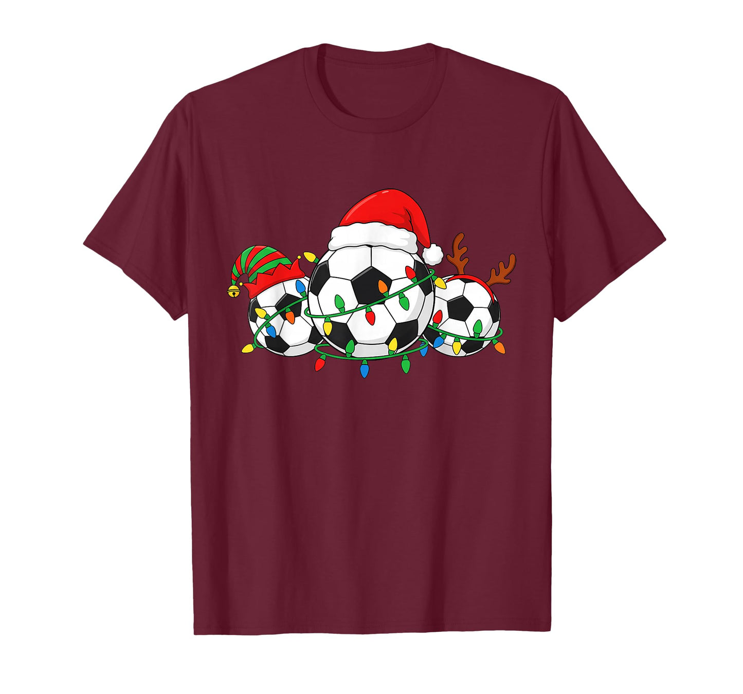 Soccer Christmas Player Santa Hat Xmas Sport Men Kids T-Shirt