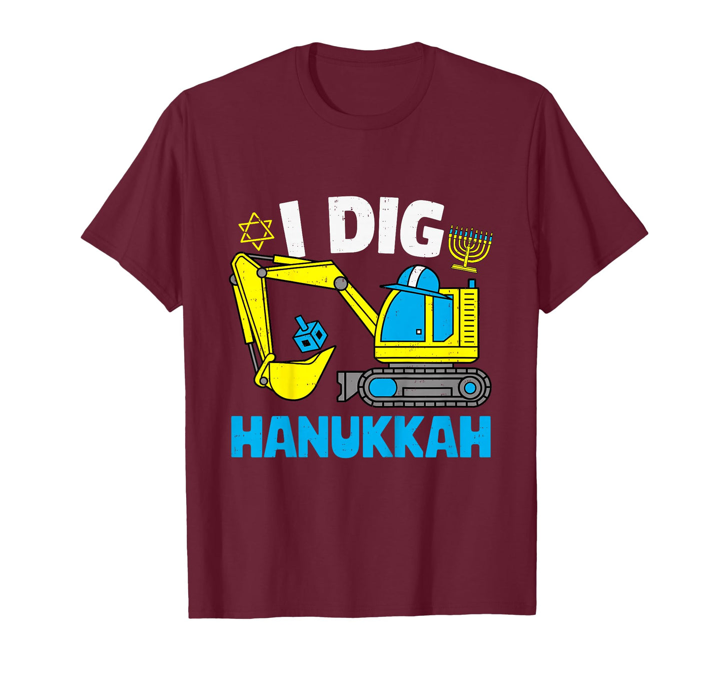 Kids Hanukkah Excavator Construction Jewish Menorah Toddler Boys T-Shirt