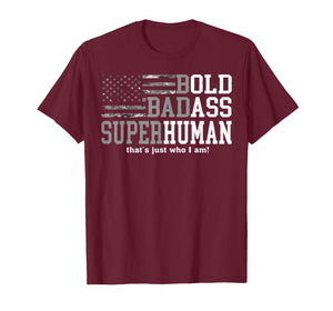 Vintage Bold Badass-Superhuman I Am Fathers Day USA Flag T-Shirt