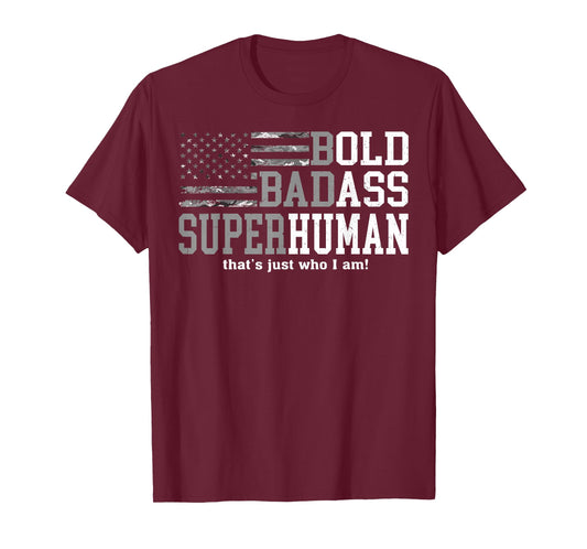 Vintage Bold Badass-Superhuman I Am Fathers Day USA Flag T-Shirt