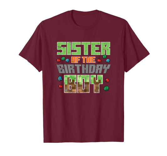Sister of Birthday Boy Pixel Gaming Bday Party Girls Kids T-Shirt
