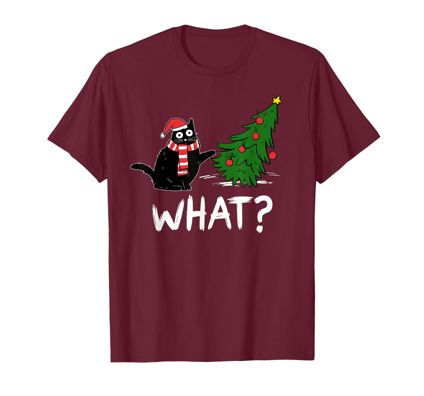 Funny Black Cat Gift Pushing Christmas Tree Over Cat What T-Shirt