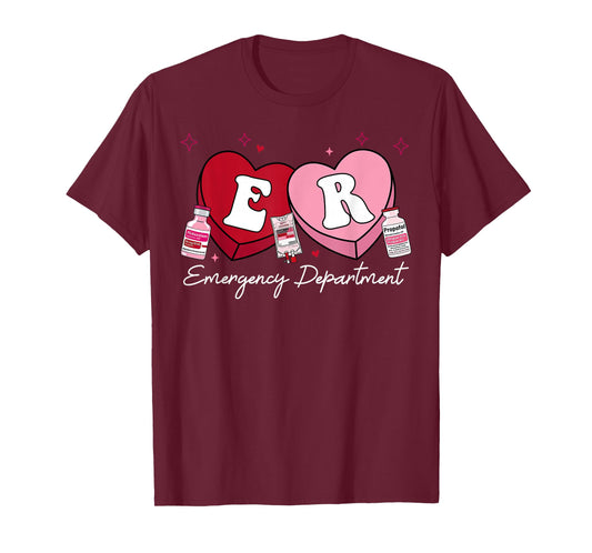 Emergency Department Candy Heart Valentine Day ER Nurse T-Shirt