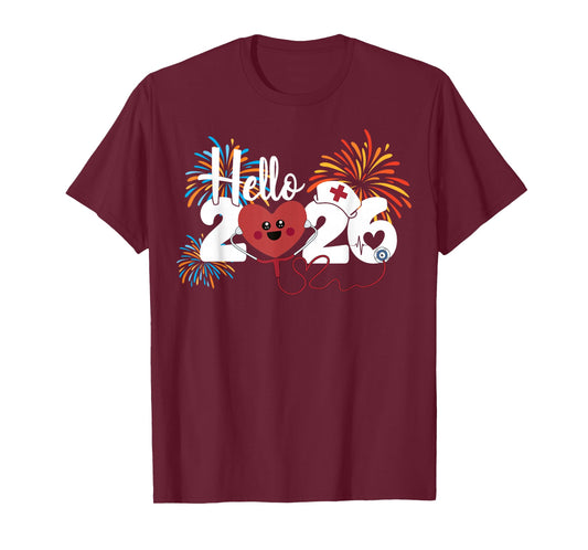 Hello 2026 Nurse Life Nursing New Year Eve Crew Fireworks T-Shirt