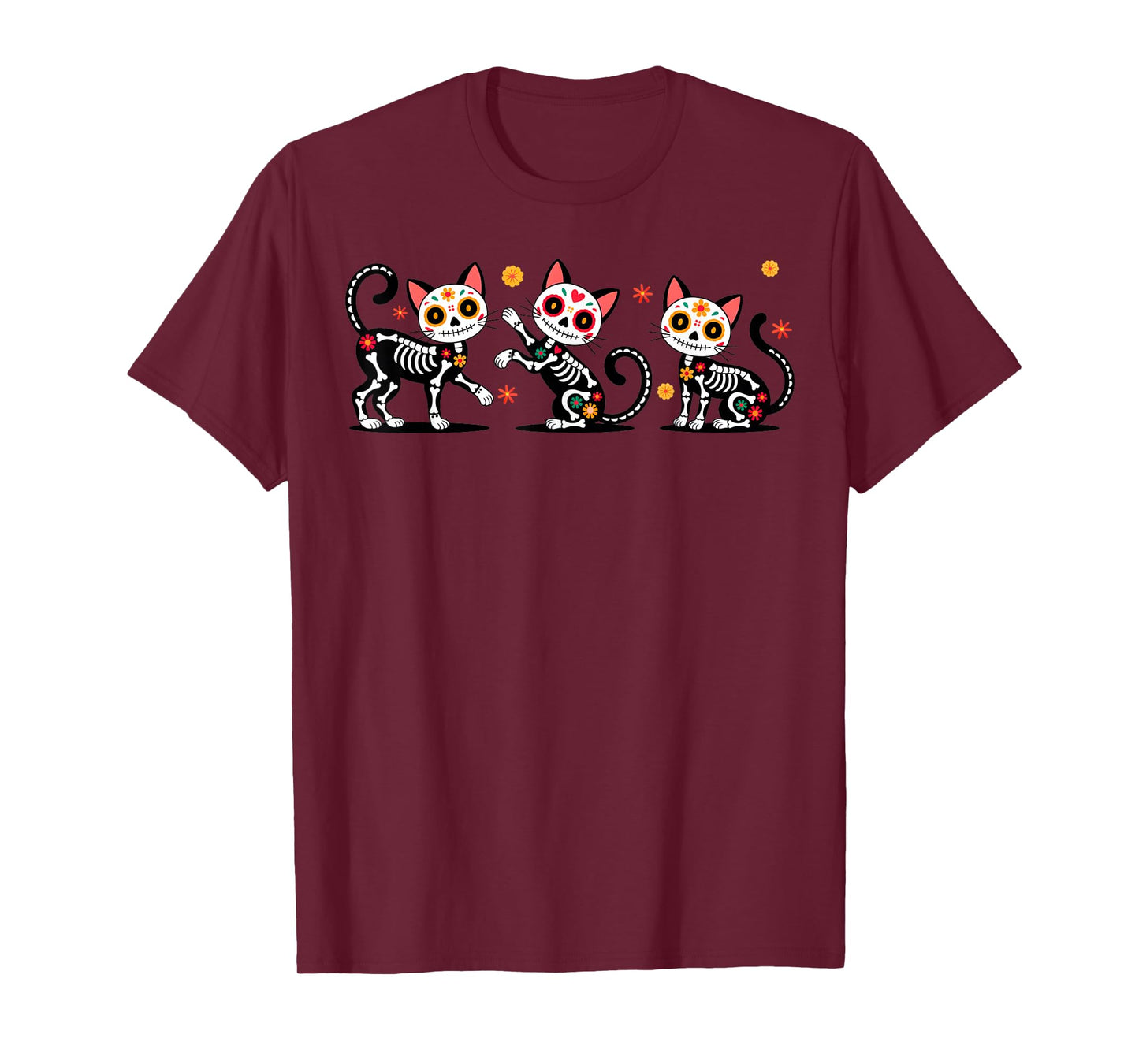 Day of The Dead Colorful Skeleton Cats Mexican Halloween T-Shirt