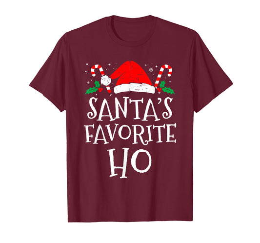 Funny Christmas Santa's Favorite Ho Naughty Pajama Matching T-Shirt