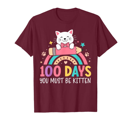Girls 100 Days of School Cat Bow 100th Day of School Kids T-Shirt