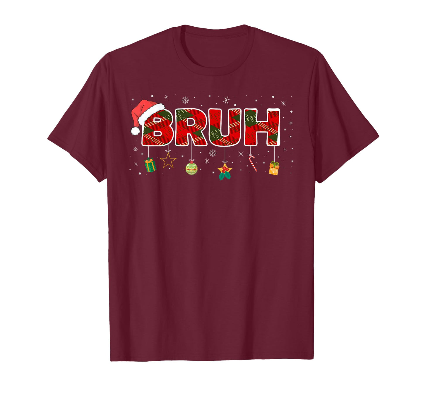 Bruh Funny Christmas Red Plaid Teens Boys Kids Xmas Pajamas T-Shirt