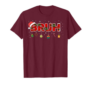 Bruh Funny Christmas Red Plaid Teens Boys Kids Xmas Pajamas T-Shirt