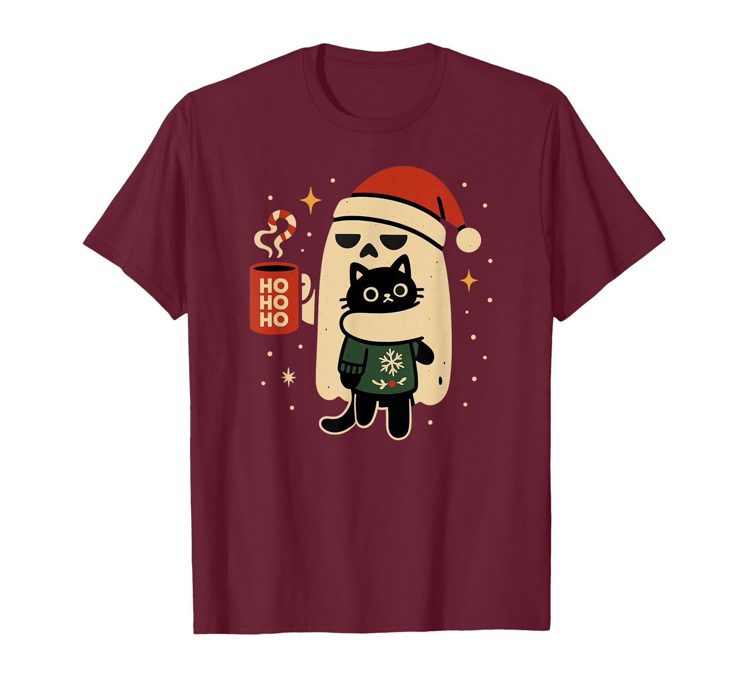 Gothic Christmas Cat and Ghost Festive Fun T-Shirt