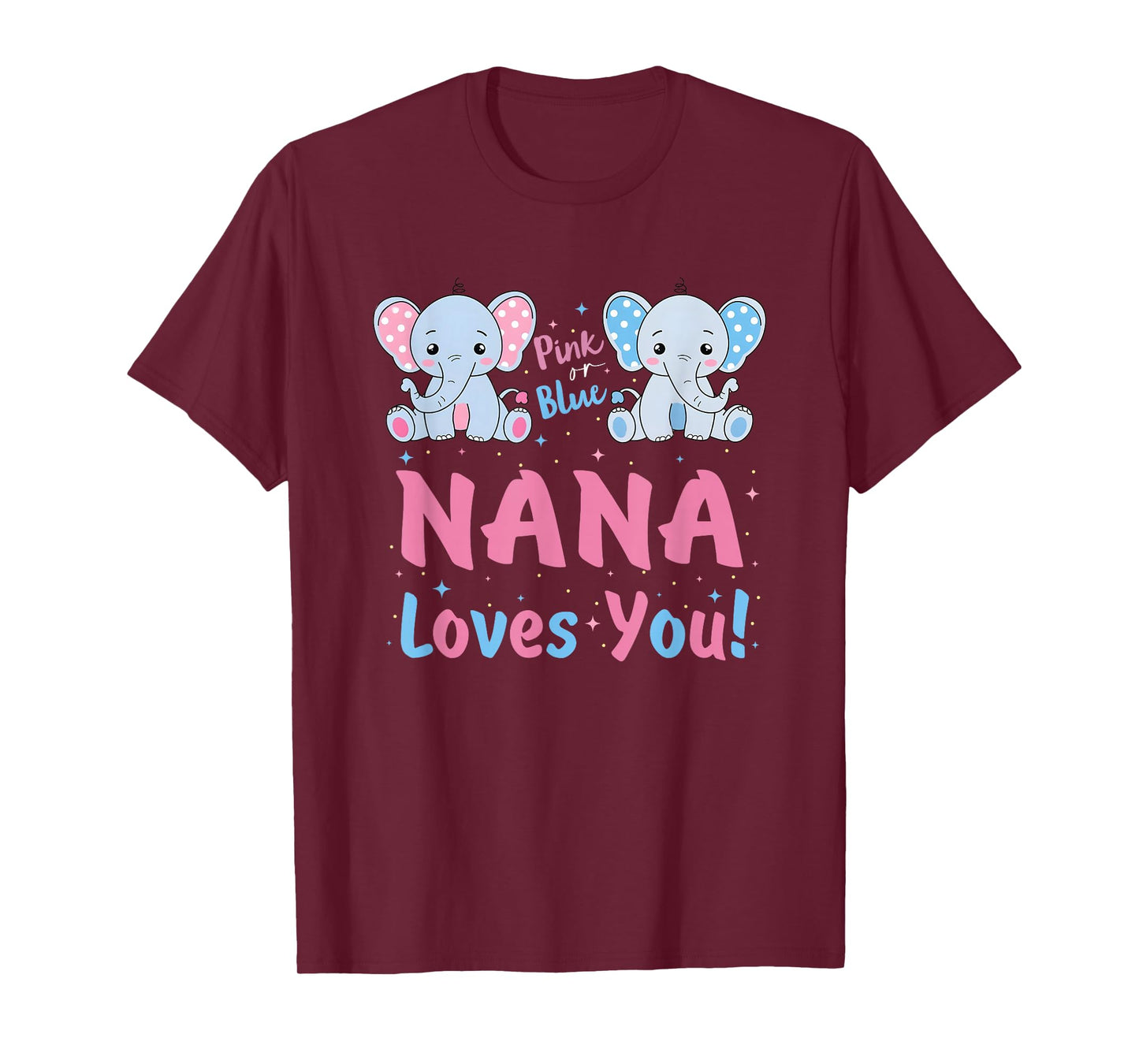 Pink or Blue Nana Loves You Gender Reveal Elephant T-Shirt