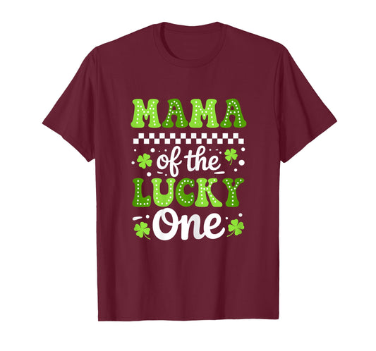Mama of The Lucky One First Birthday St Patrick's Day Groovy T-Shirt
