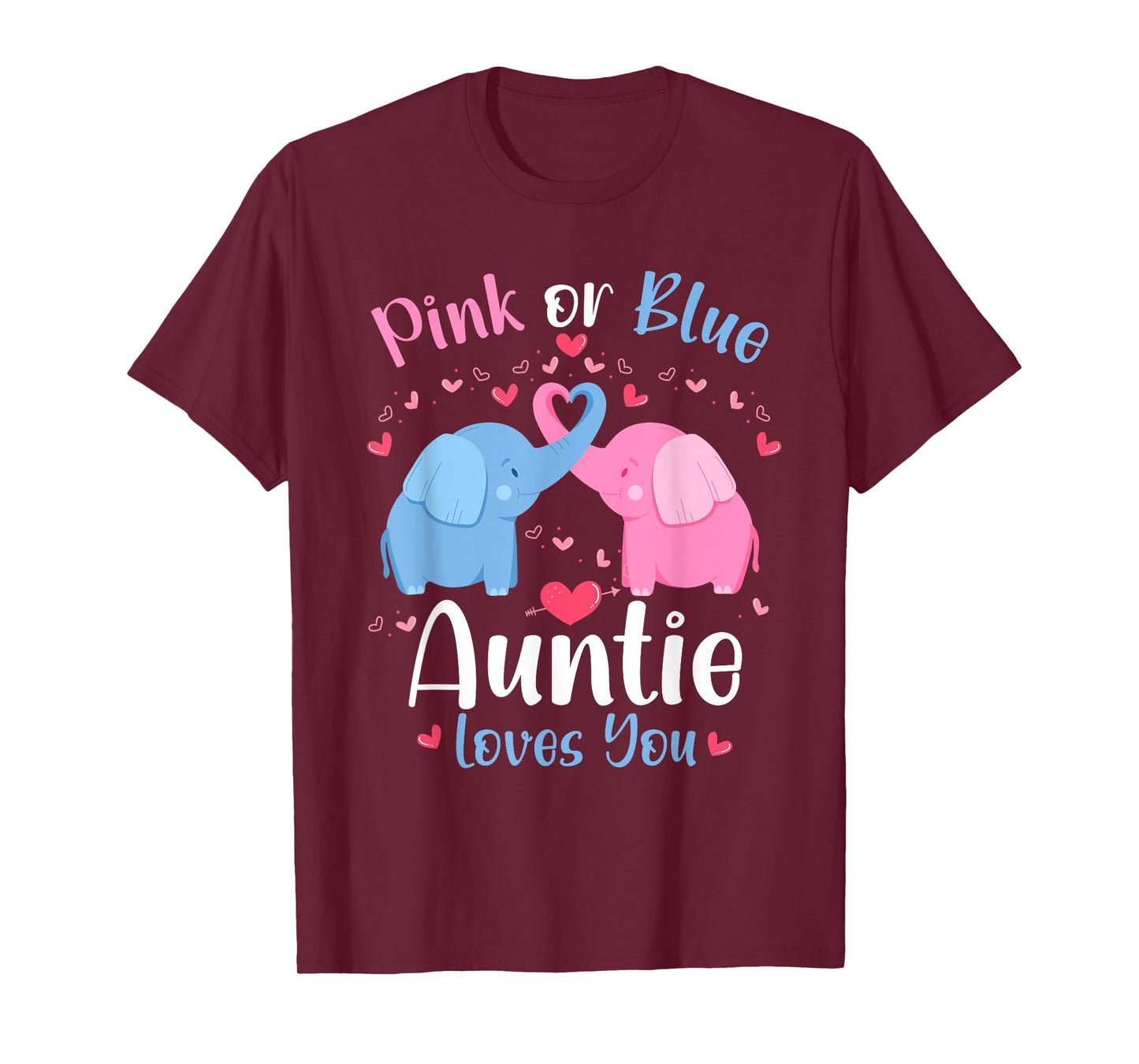 Pink or Blue Auntie Loves You Baby Gender Reveal Elephants T-Shirt