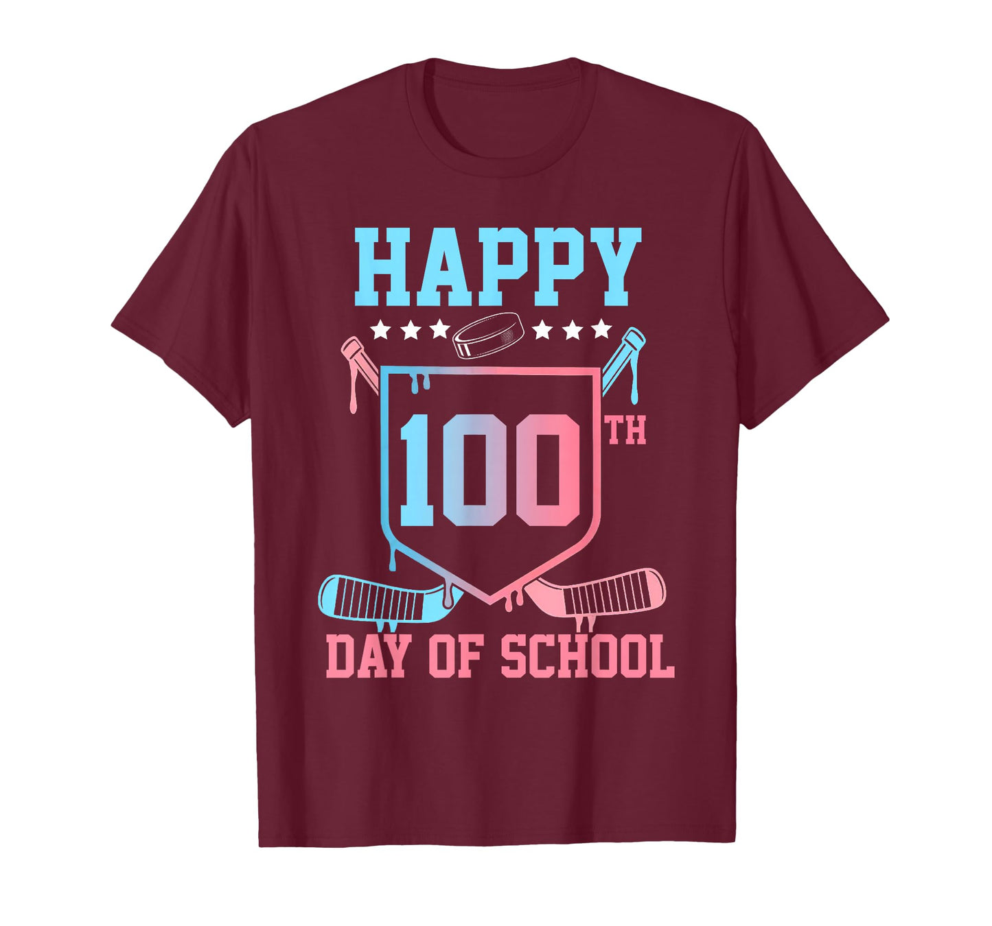 Happy 100th Day of School Boys Kids Hockey Drip 100 Days T-Shirt