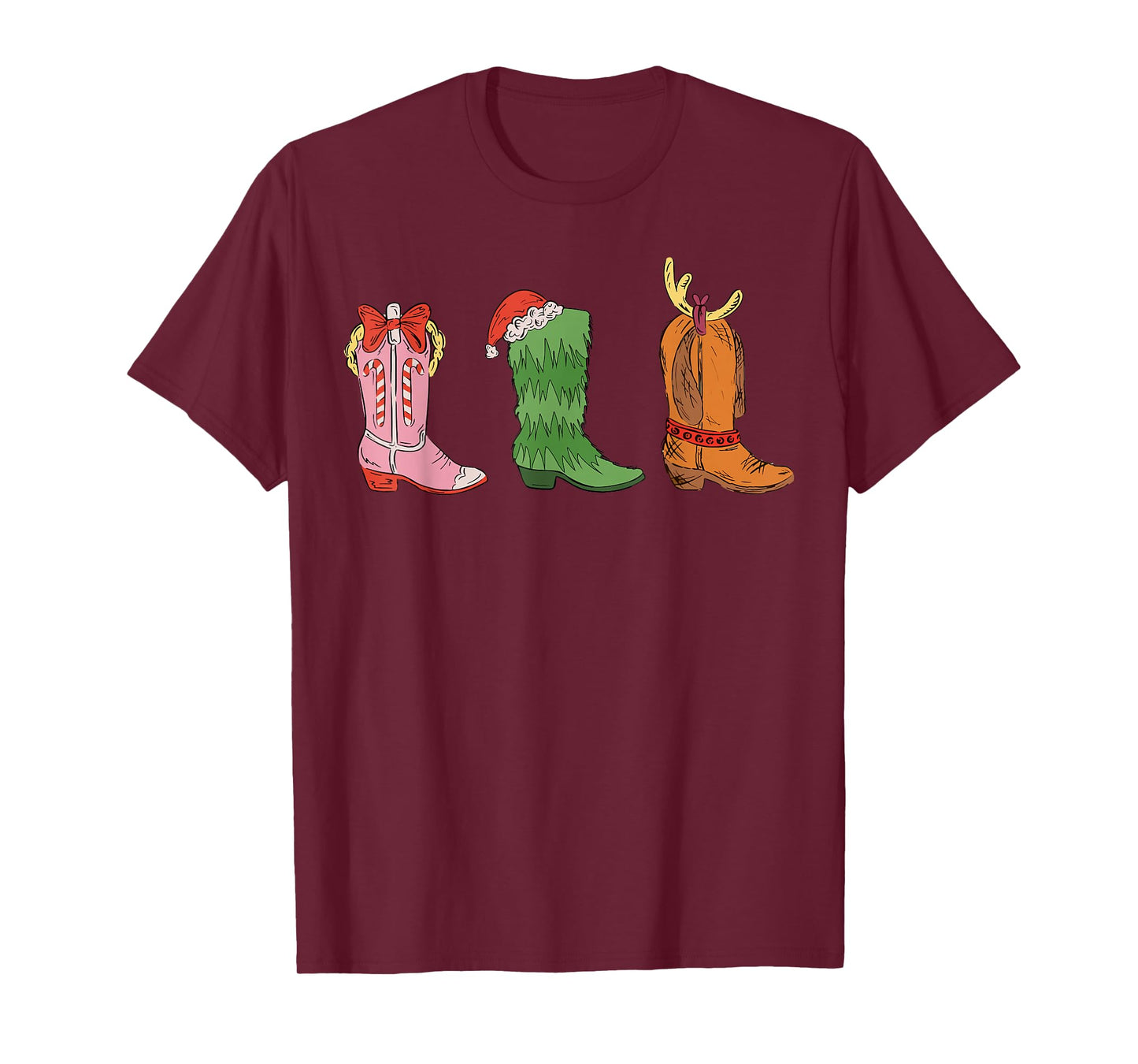 Christmas Cowboy Boot Funny Xmas Character Women Girls T-Shirt