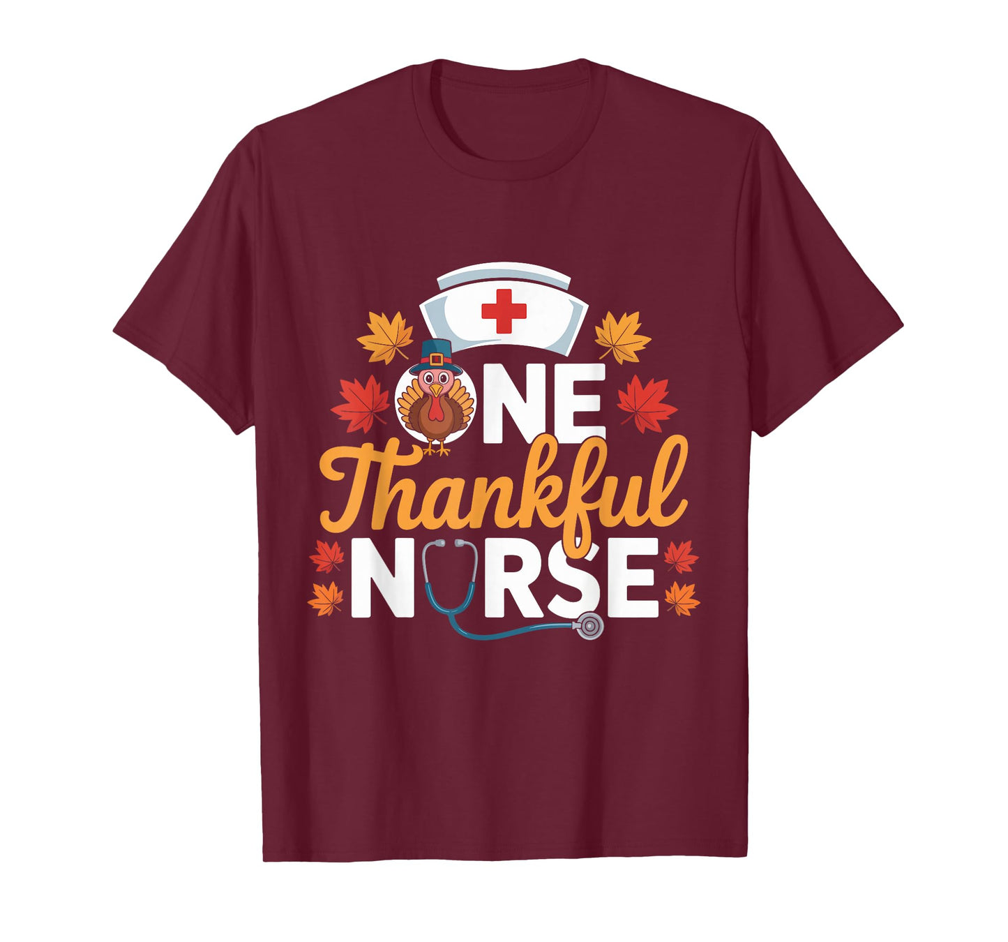 One Thankful Nurse Turkey Thanksgiving Scrub Top Fall Women T-Shirt