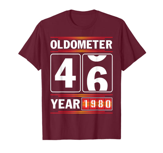 Oldometer Turning 46 Year Old Born in 1980 Vintage Birthday T-Shirt