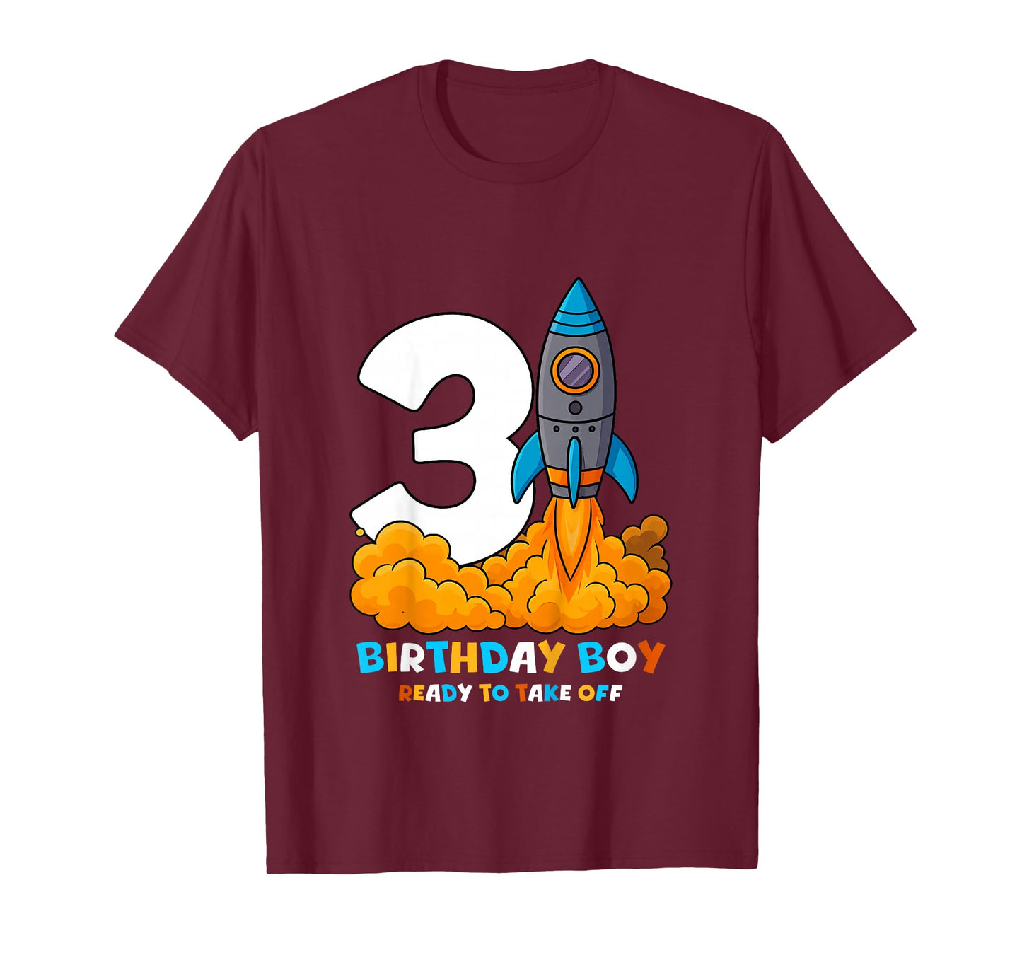 Kids Boys 3rd Birthday Rocket Ready to Take Off Three Years Old T-Shirt
