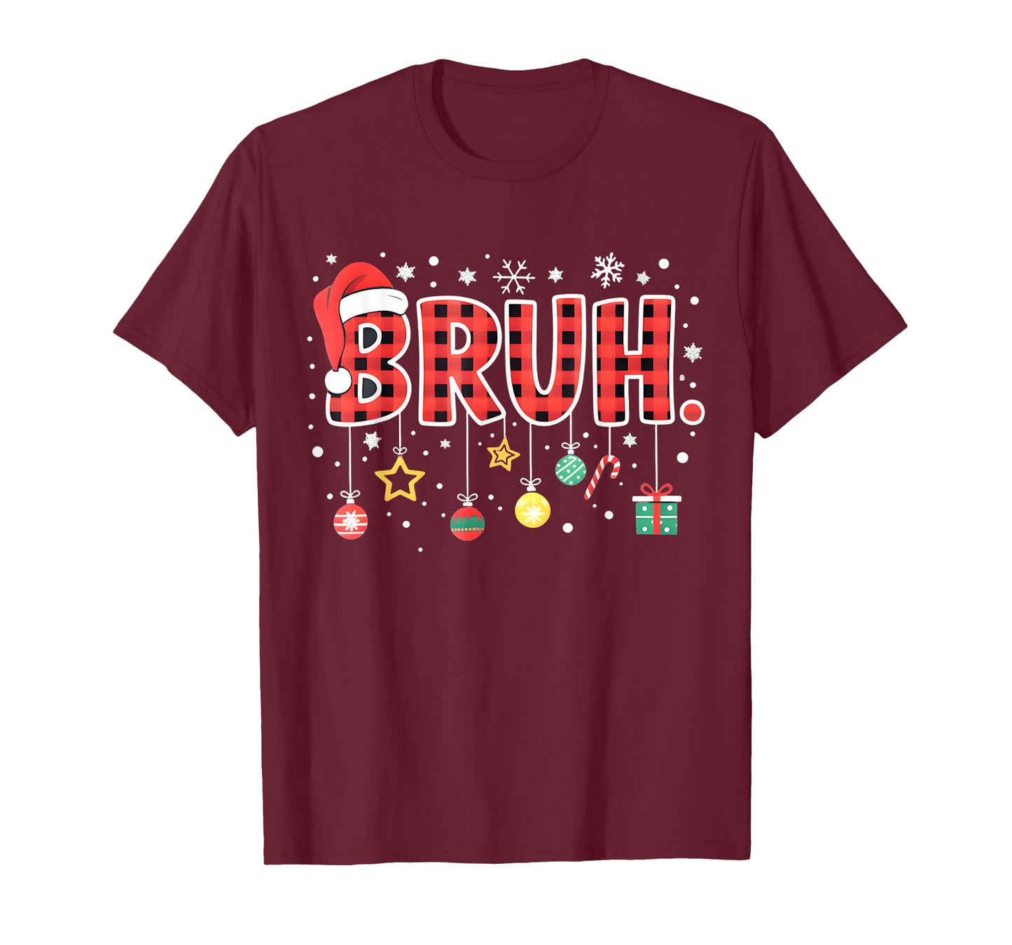 Bruh Funny Christmas Red Plaid Teens Boys Kids Xmas Pajamas T-Shirt