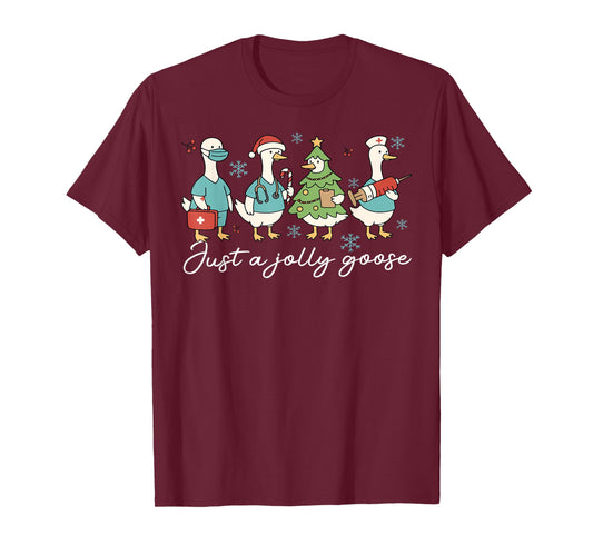 Just A Jolly Goose Nurse Snowflake Christmas Xmas Holiday T-Shirt