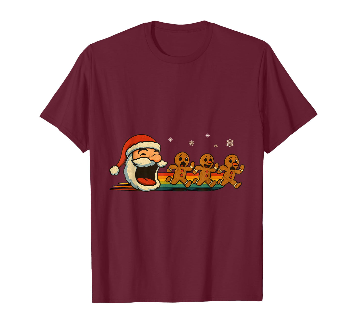 Retro Santa Chasing Gingerbread Funny Christmas T-Shirt