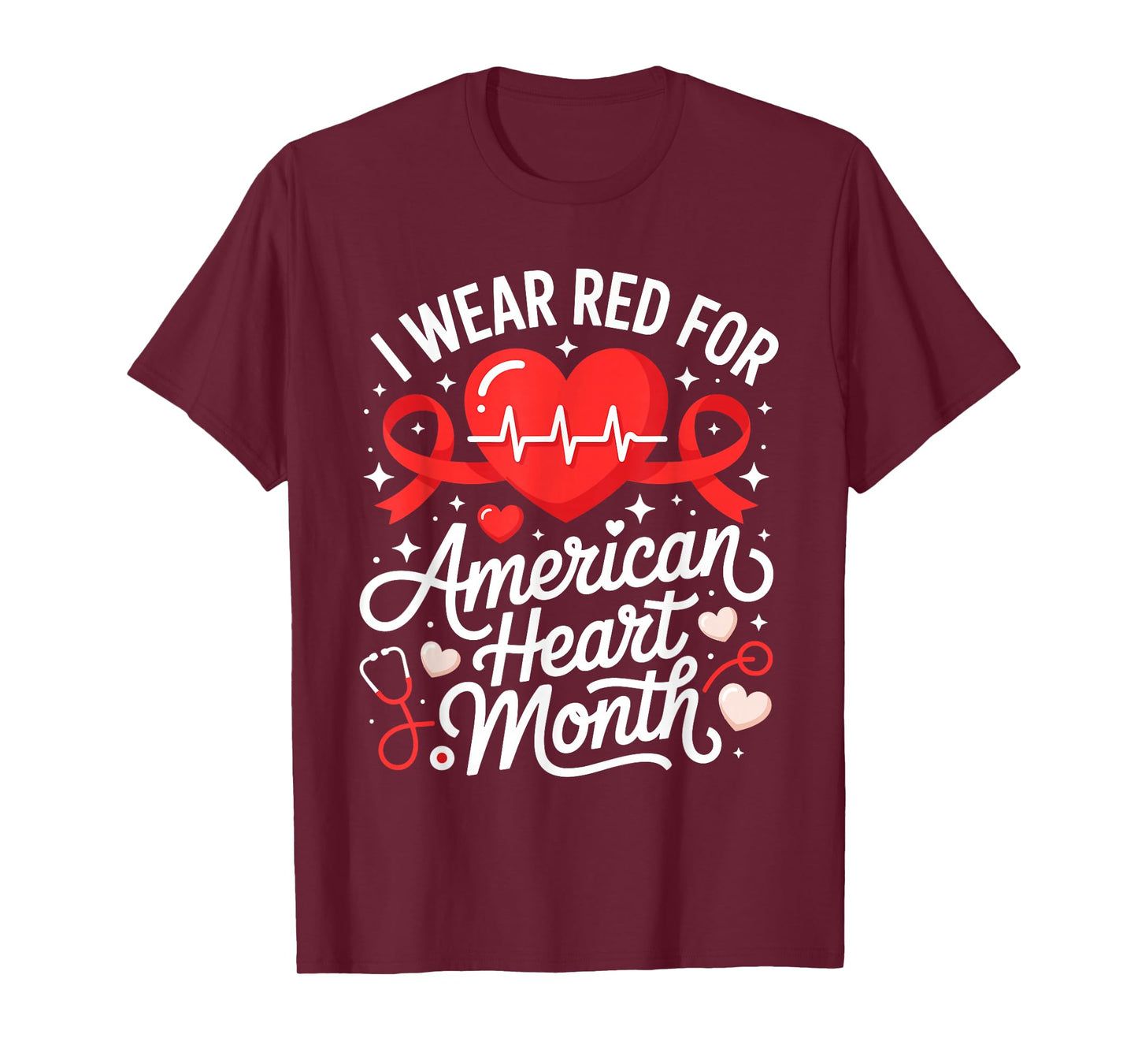 American Heart Disease Awareness Month Ribbon Red Heart T-Shirt