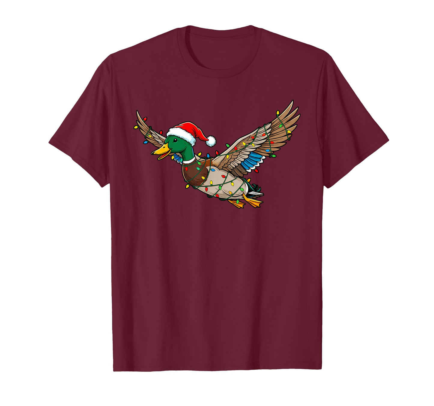Funny Flying Santa Duck Christmas Lights Animal Xmas Hunting T-Shirt
