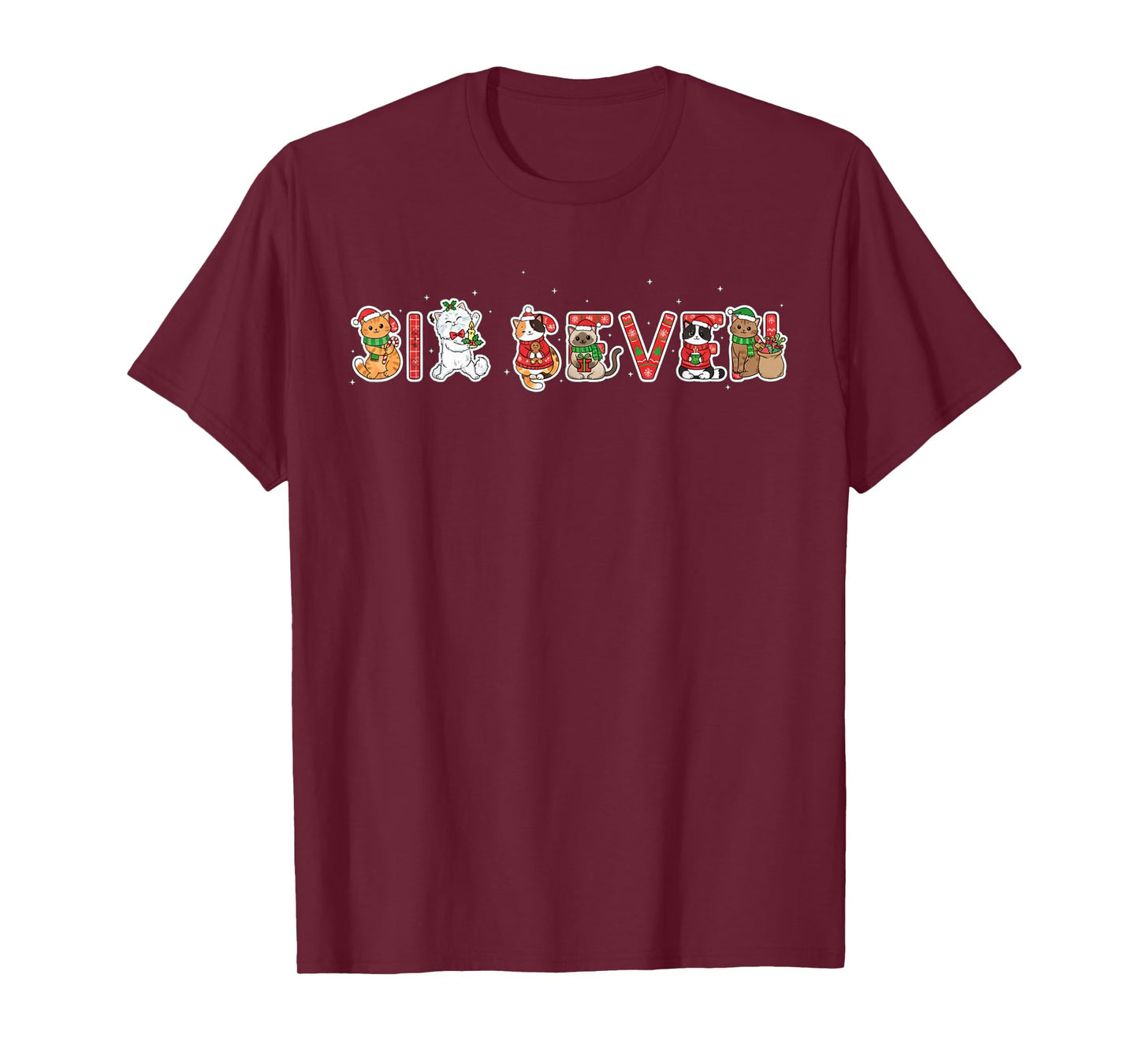Six Seven Funny Christmas Cats Ugly Sweater 67 Meme T-Shirt