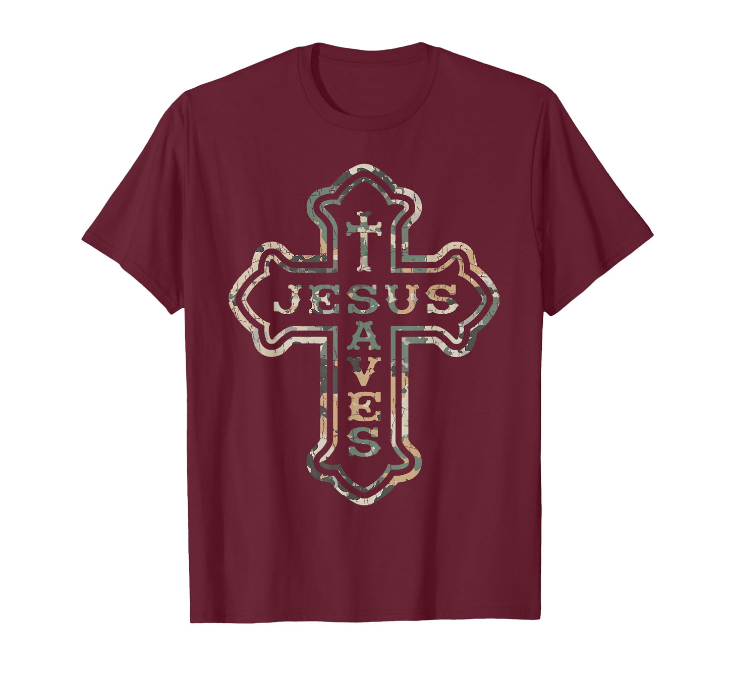 Vintage Camo Jesus Saves Cross Subtle Christian Religious T-Shirt