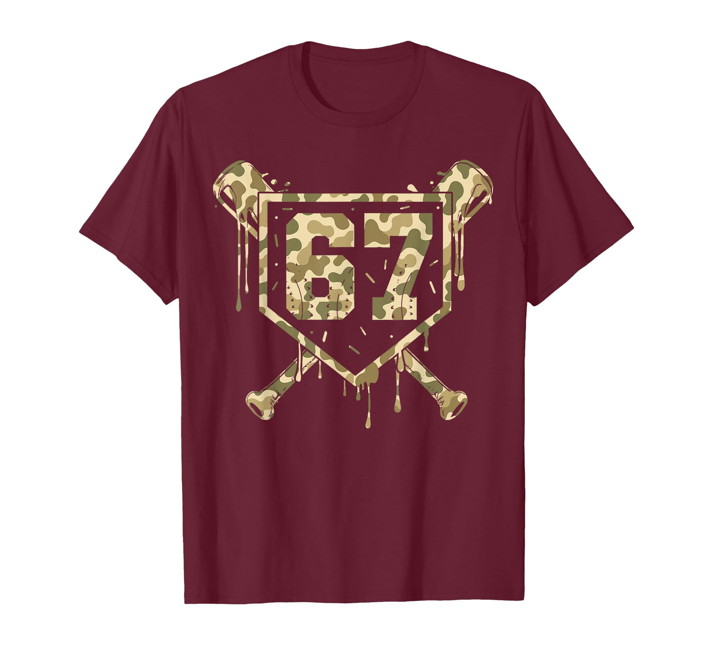 Baseball Ice Cream Drip Camo Number 67 Player 67th Birthday T-Shirt