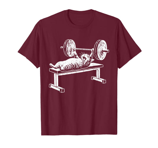 Funny Cat Gym Workout Bench Press Cat Meme Gymnastics Lover T-Shirt