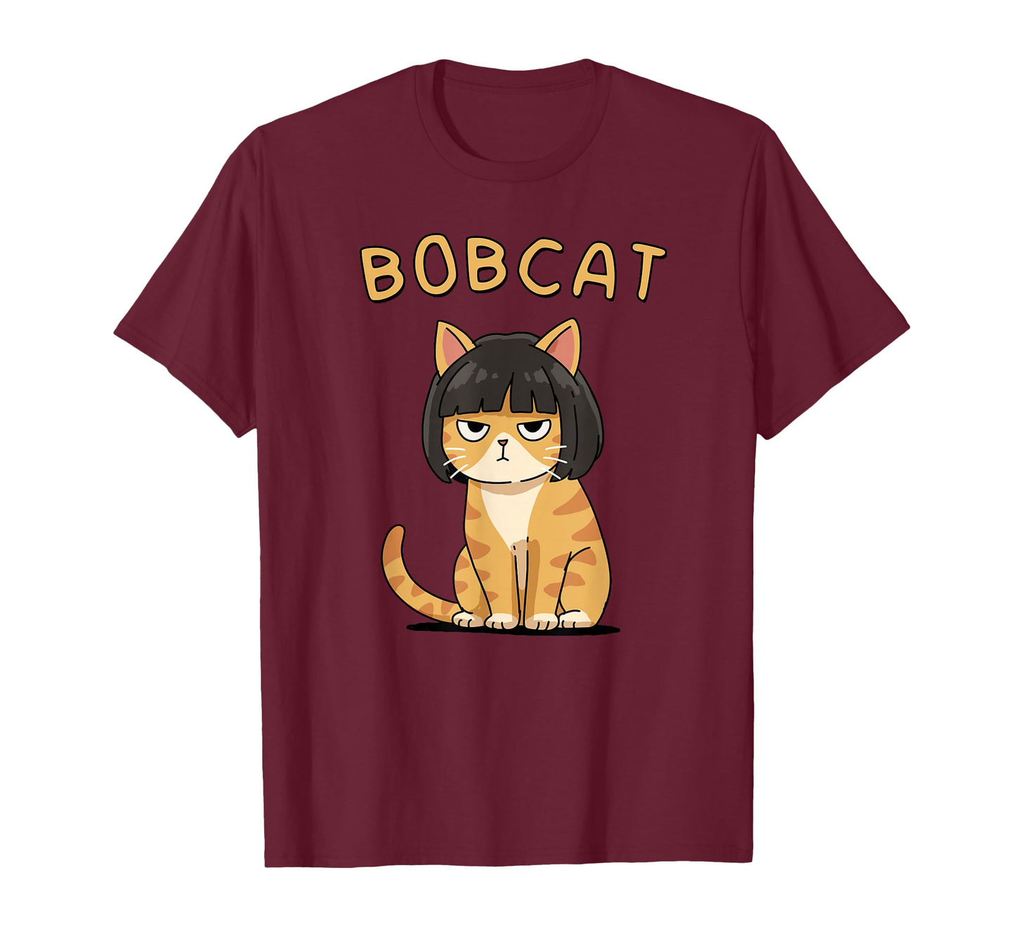 Bobcat Pun Funny Cat with Bob Haircut Kawaii Meme Cartoon T-Shirt