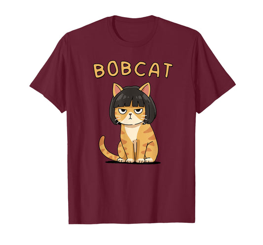 Bobcat Pun Funny Cat with Bob Haircut Kawaii Meme Cartoon T-Shirt