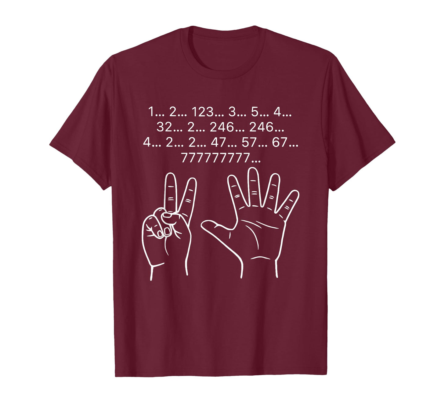 Funny Counting Fingers Brain Lag Math Humor 1 2 123 67 777 T-Shirt
