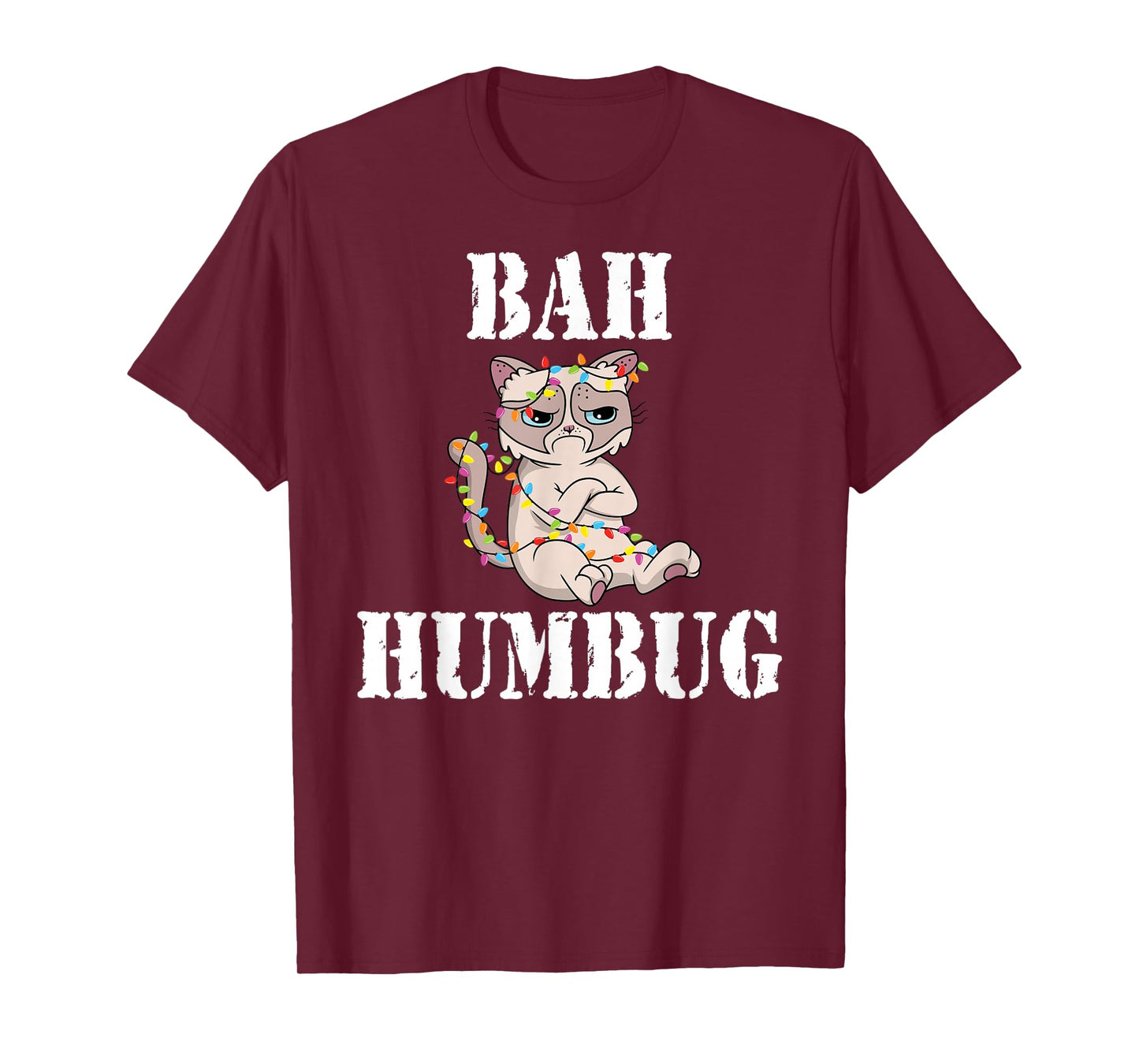 Grumpy Cat Tangled Christmas Lights - BAH Humbug T-Shirt