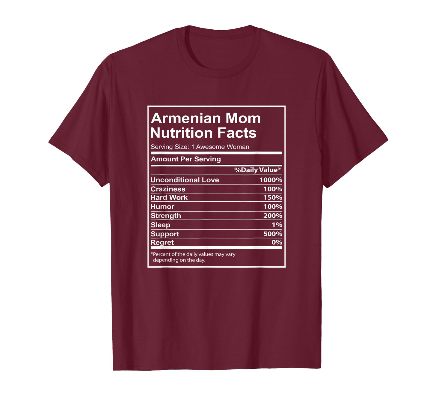Armenian Mom Nutrition Facts Funny for Armenian Mom T-Shirt