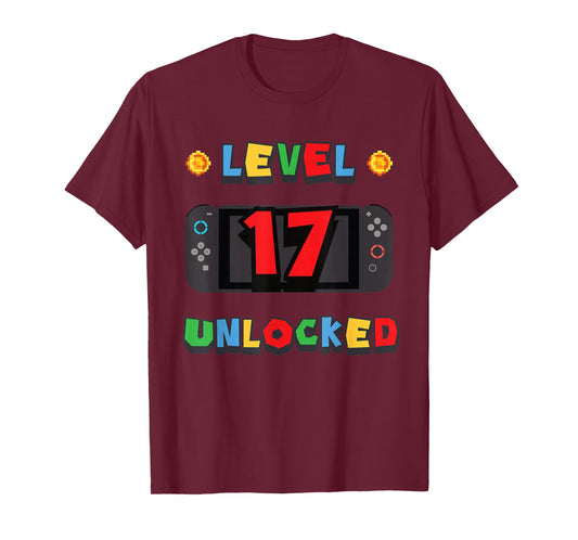 Level 17 Unlocked Gamer 17th Birthday Video Game Lovers T-Shirt