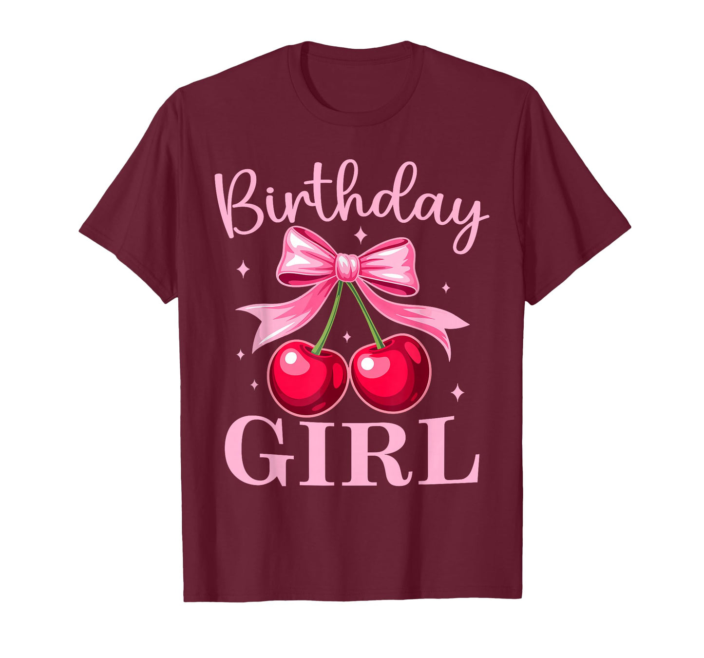Birthday Girl Coquette Bow Cherry Birthday Girls Women T-Shirt