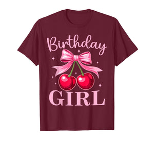 Birthday Girl Coquette Bow Cherry Birthday Girls Women T-Shirt