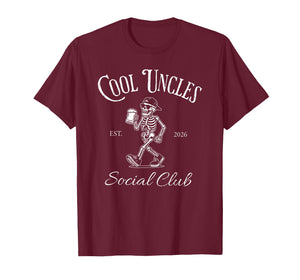 Cool Uncles Social Club, EST 2026 Beer, Funny Skeleton T-Shirt