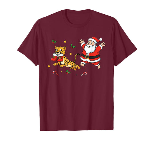 Funny Cheetah Santa Claus Boots Christmas Womens Mens Kids T-Shirt