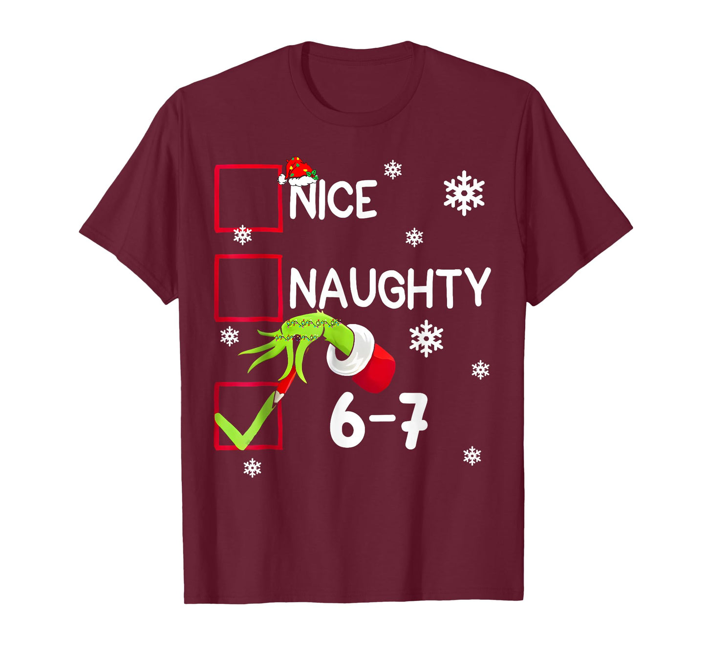 Funny Nice Naughty 6 7 Christmas 67 Meme Xmas Boys Girls T-Shirt