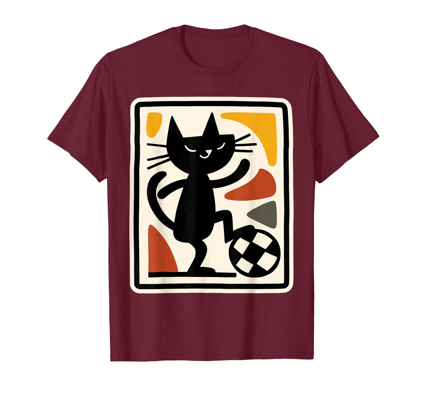Black Cat Playing Soccer Retro Sports Style Artwork T-Shirt