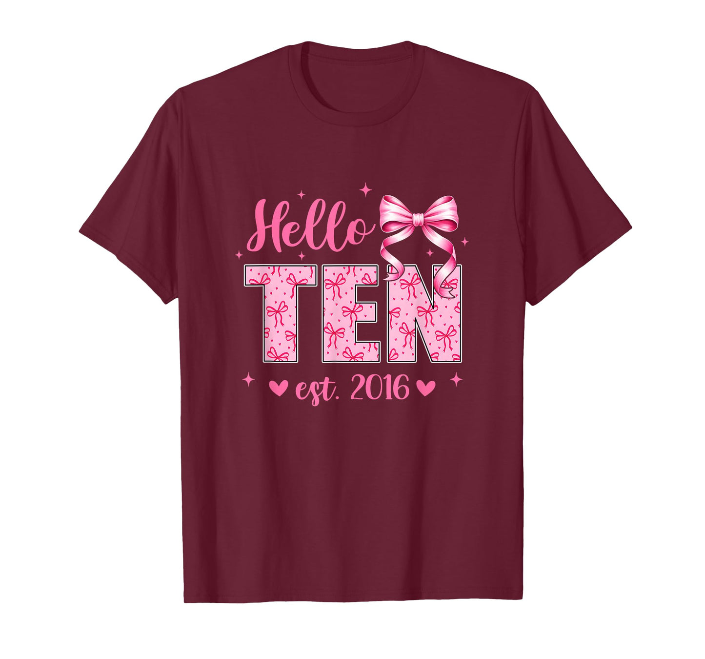 Hello Ten Est 2016 Coquette Bow 10Th Birthday Girl 10 Years T-Shirt