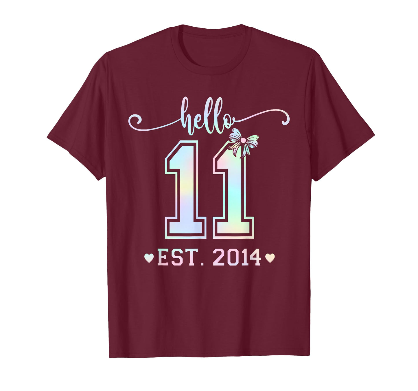 Hello Eleven Est 2014 Coquette Bow 11th Birthday Girl T-Shirt